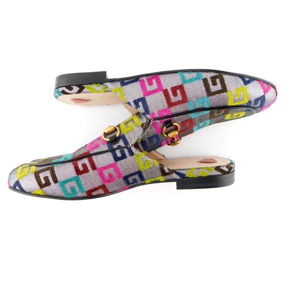 New GUCCI Horse Bit GG Logo Silver Flat Mules 36.5 - Picture 5 of 8